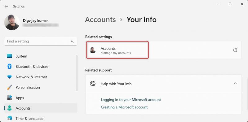 Как изменить имя администратора учетной записи Microsoft в Windows 11