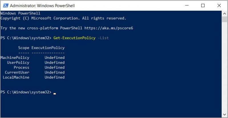 4 способа исправить ошибку Windows "PowerShell не может быть загружен, поскольку выполнение сценариев отключено"» /> </p> <p>Это должно показать вам, как политики выполнения настроены для разных пользователей и систем.</p> <p>Чтобы изменить политику выполнения на “Unrestricted” для текущего активного пользователя введите следующую команду и нажмите <strong>Enter</strong>:</p> <p> Set-ExecutionPolicy Unrestricted -Scope CurrentUser<source media=
