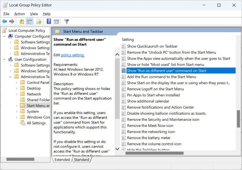 Как добавить или удалить параметр «Запуск от имени другого пользователя» для загрузки в Windows 11