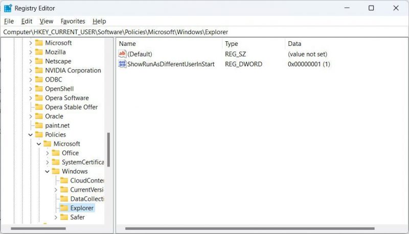 Как добавить или удалить параметр «Запуск от имени другого пользователя» для загрузки в Windows 11