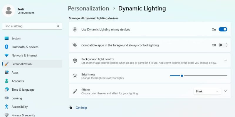 Как включить динамическое освещение в Windows 11