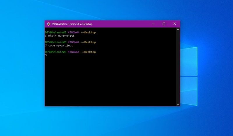 Как создать и открыть папку в VS Code с помощью Git Bash для Windows