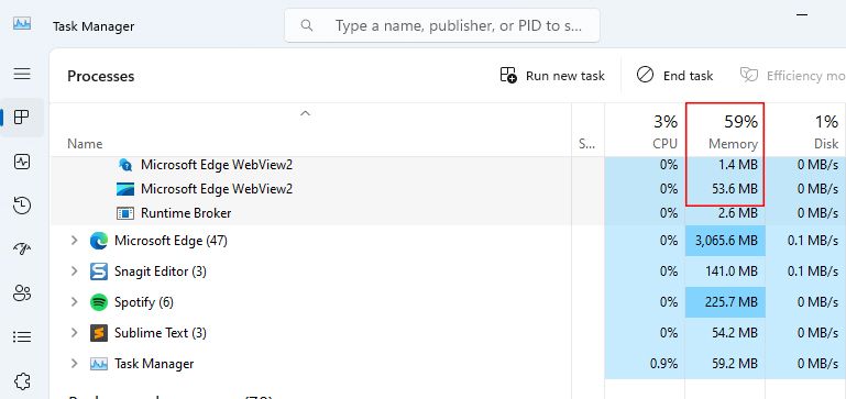 Как исправить процесс Microsoft Edge WebView2, использующий память Windows