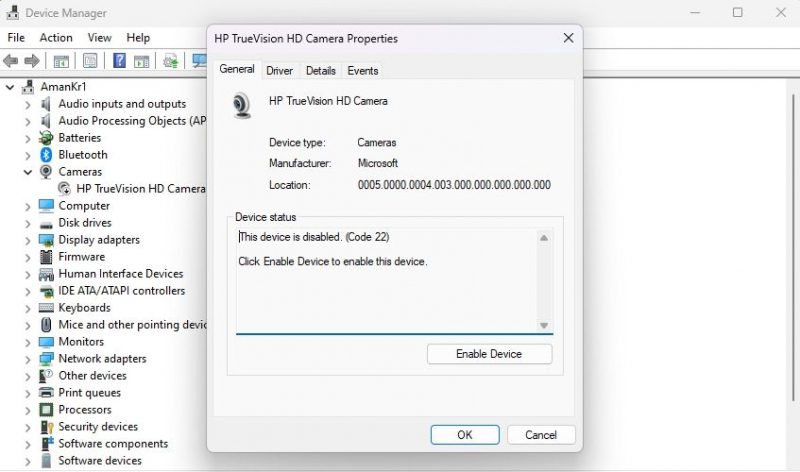Как исправить ошибку «Это устройство отключено (код 22)» в Windows 11